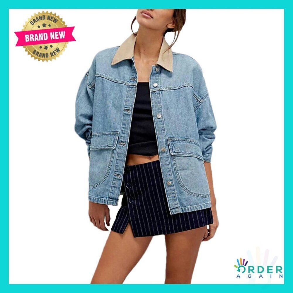 Oversized Denim Jacket Classic Retro Y2K Chic Button Down with Pockets
